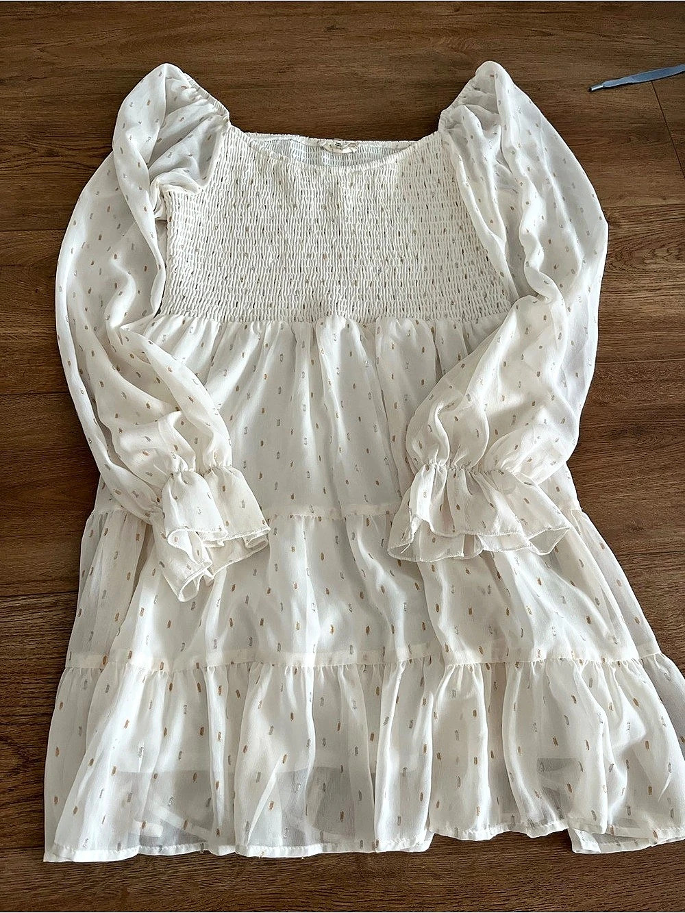 Altard State White Smocked Long Sleeve Dress
